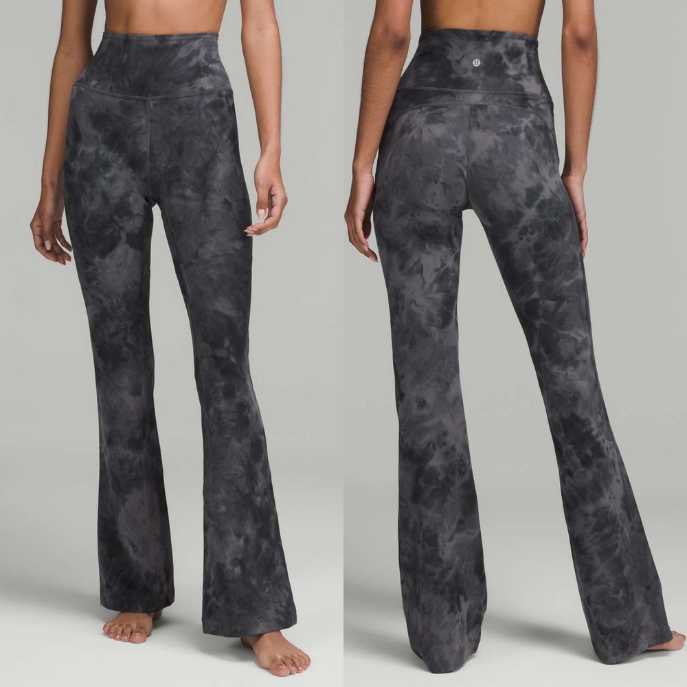 Lululemon Groove Super High Rise Flared Yoga Pant Women 4 Gray Tie Dye RARE Long